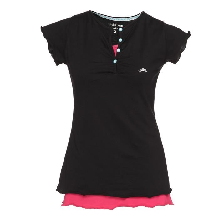 EQUI-THEME Pack T-shirt & Débardeur d'équitation - Femme - Noir / Fushia