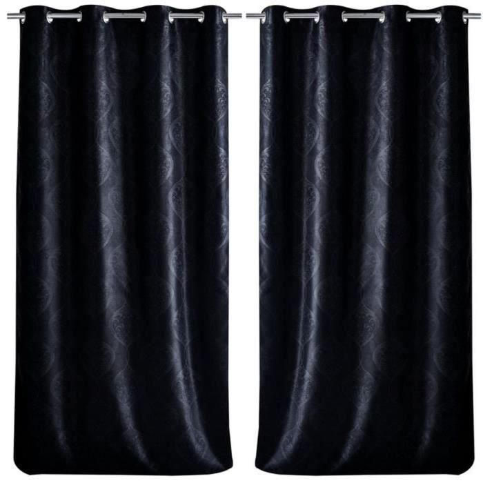 Paire de double rideaux occultant à motif baroque 140x260cm noir
