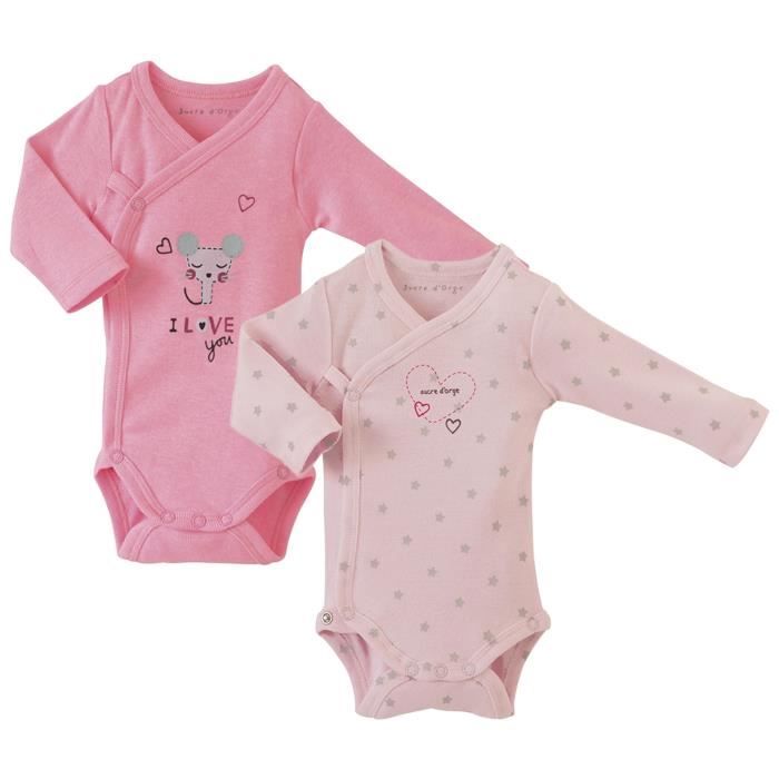 Lot de 2 bodies bébé Fille SUCRE D'ORGE - manches longues Rose
