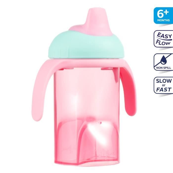 DIFRAX Gobelet à bec anti fuites Bec souple 250 ml Rose