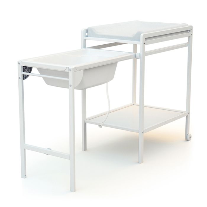 AT4 Table à langer à roulettes avec baignoire -Blanc