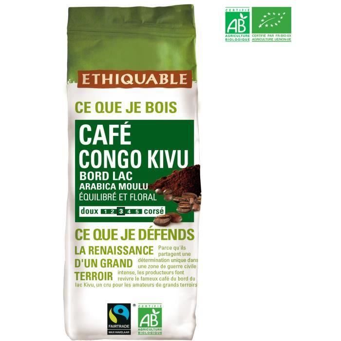 ETHIQUABLE Café Congo Moulu Bio - 250 g - 100% Arabica - intensité 3 / 5