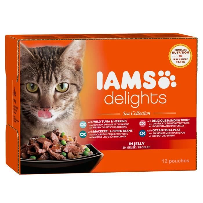 IAMS Delights multibox Saveurs de la Mer en gelée (Sea Collection) - Toutes Races - 12x85 g - Pour chat adulte