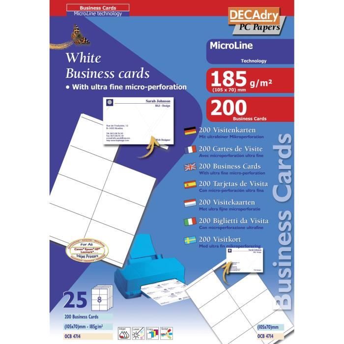 Pochette 200 cartes blanches MicroLine - 185g