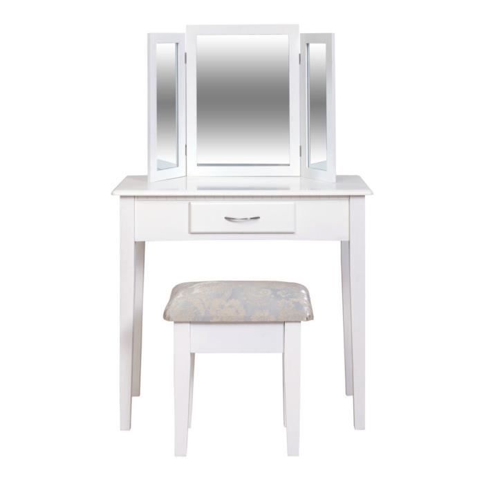 Meuble Chambre Blanc Coiffeuse Table Miroir De Maquillage Tabouret