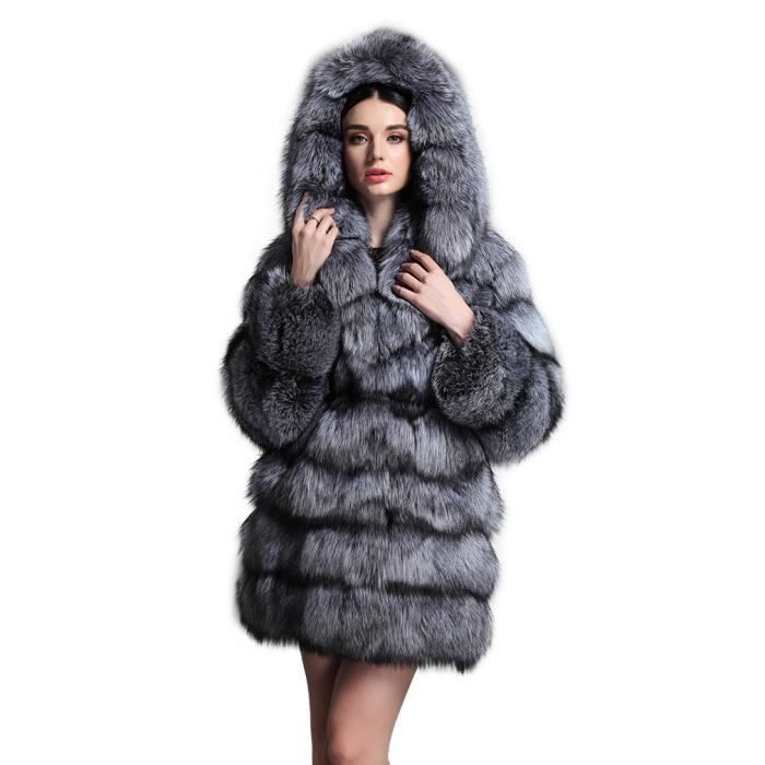 manteau femme vrai fourrure,Veste DIANA,Fourrure femme,Veste OLLEBOBO Femme de Manteau Mode en vraie Fourrure de renard