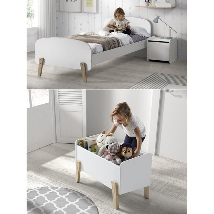 KIDDY Chambre enfant complète style scandinave en bois pin massif et MDF laqué blanc - l 90 x L 200 cm