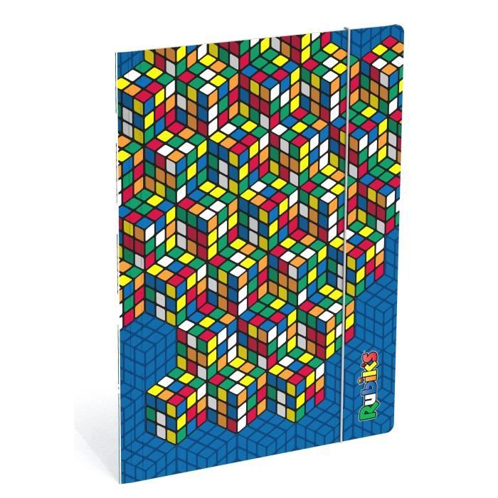 RUBIK'S Chemise à élastique Folio - 3 rabats en carton - Bleu