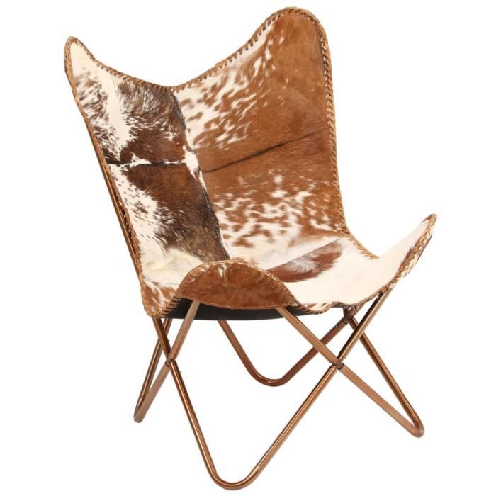 Vidaxl Chaise Cuir Veritable De Chevre Marron Blanc Forme De