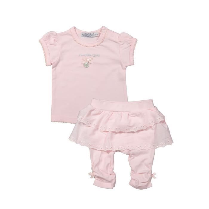 DIRKJE Ensemble 2 Pièces T-shirt + Jupe Uni avec Legging Inclus Rose Bébé Fille
