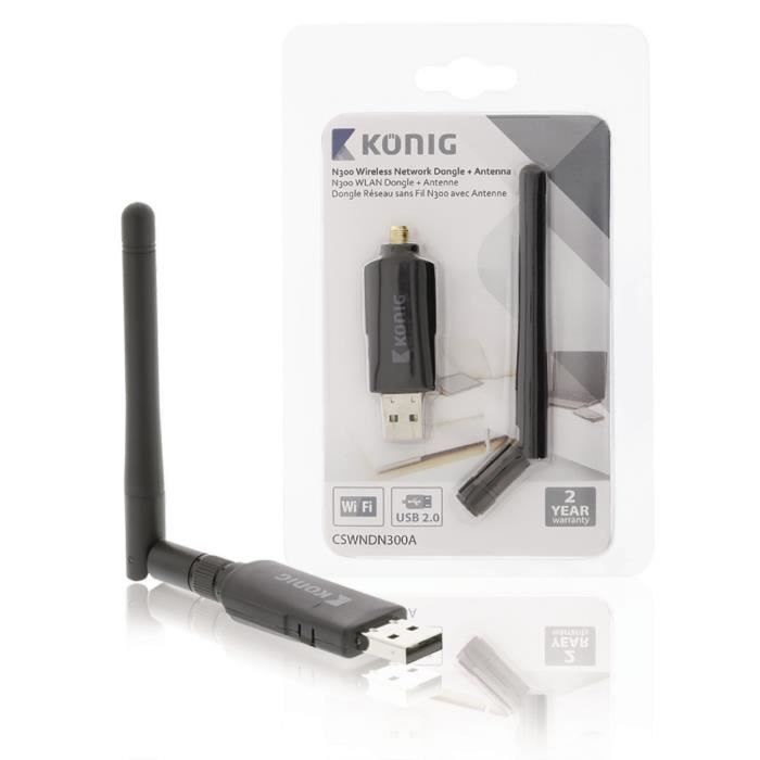 KONIG Adaptateur Wi-Fi reseau Sans fil N300 2.4 GHz - Noir