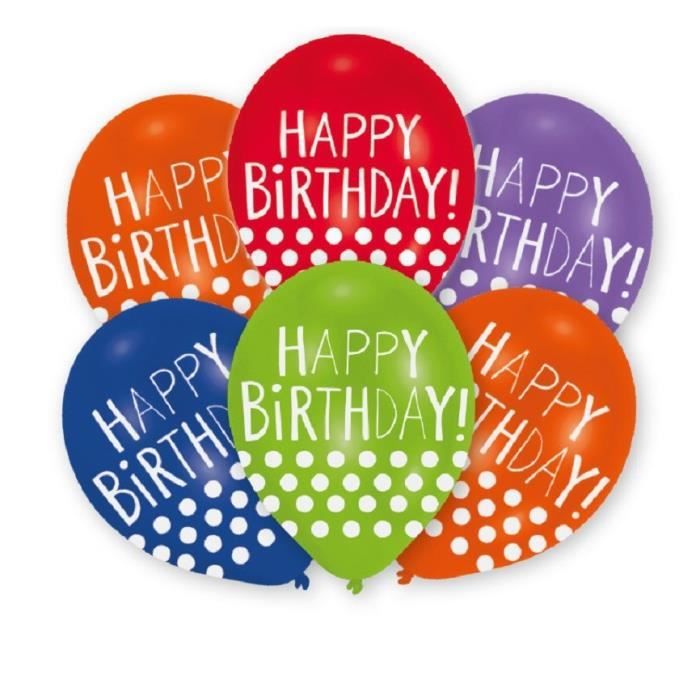 AMSCAN Lot de 6 ballons en latex imprimé Happy Birthday Dots - 27,5 cm