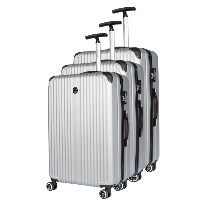 CDB Set de 3 Valises Chariots Rigides ABS 8 Roues 48-58-69cm Argenté Monobranche