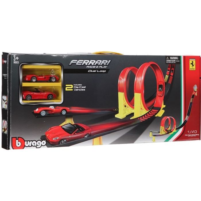 BBURAGO Circuit Double Looping Ferrari + 2 voitures 1/43ème