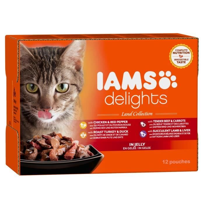 IAMS Delights multibox Saveurs de la Terre en gelée (Land Collection) - Toutes Races - 12x85 g - Pour chat adulte