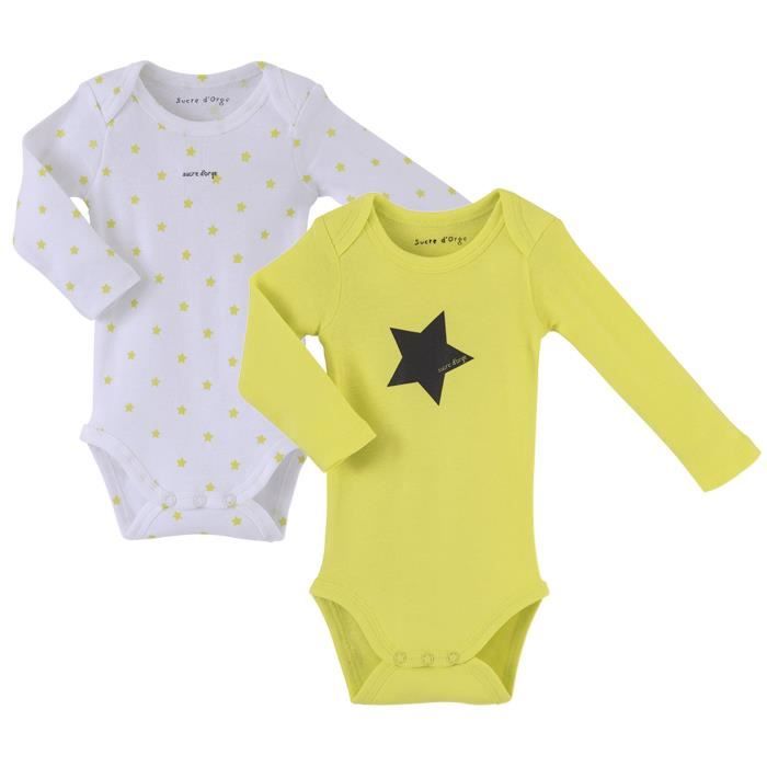 Lot de 2 bodies bébé Mixte SUCRE D'ORGE - manches longues Anis et Blanc