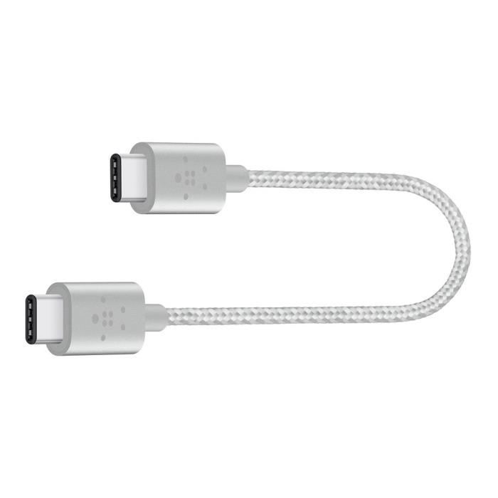BELKIN Câble de charge avec connecteur USB C 2.0 / 3.A / 60W / 15 CM / 4K - Argent métallique