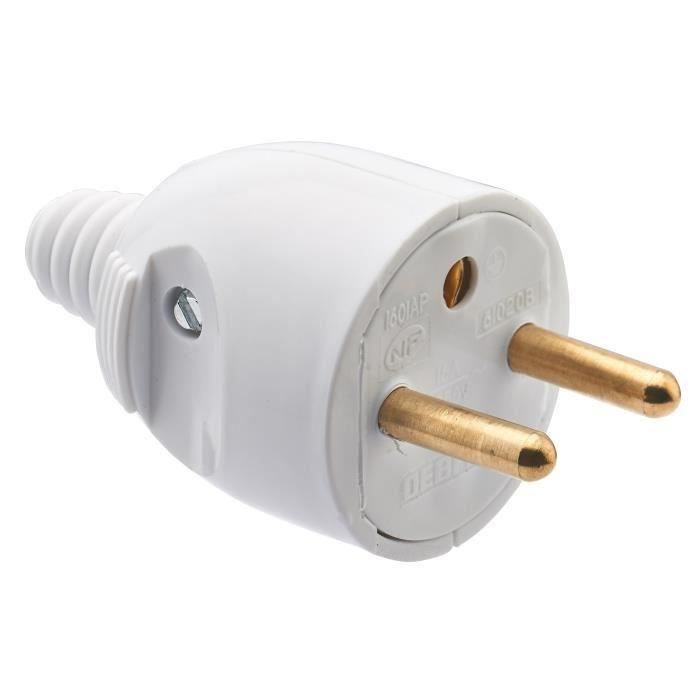 DEBFLEX Fiche mâle 2P+T 16 A sortie droite blanc (Lot de 3)