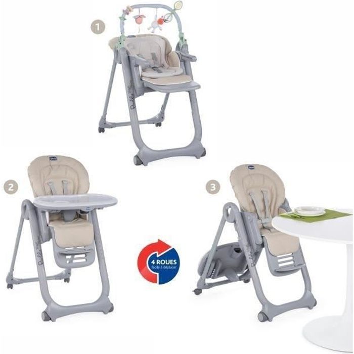 CHICCO Chaise Haute Polly Magic Relax - 4 Roues beige