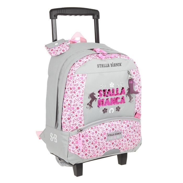 KID'ABORD STALLA BIANCA Sac à Dos à Roulette - 2 Compartiments - 35 cm - Gris - Primaire - Enfant Fille