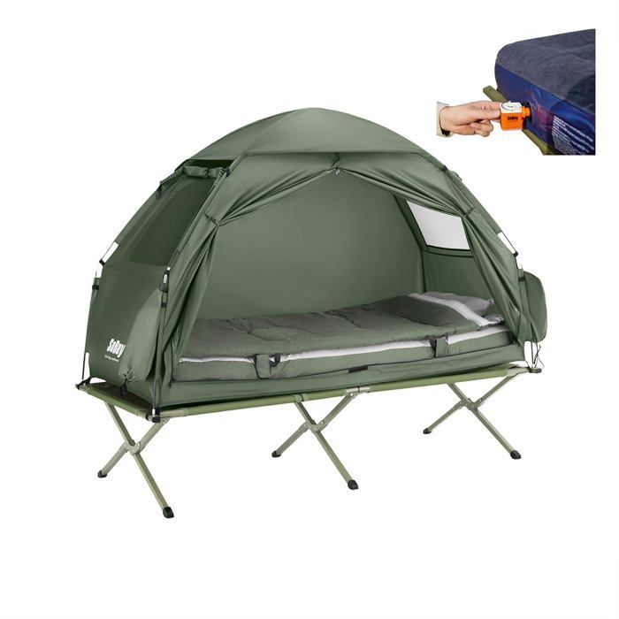 Pack Camping : Lit De Camp Avec Tente Intégrée, Sac De Couchage Et Matelas Gonflable – Bc-elec