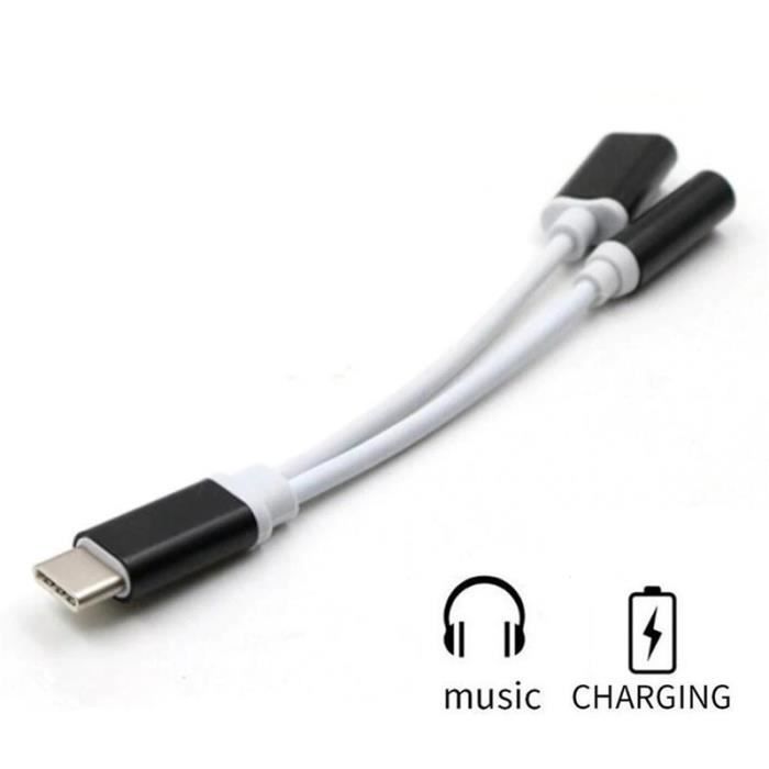 Usb C Charge Music Câble 2 En 1 Prise Jack Casque Audio Pour Usb