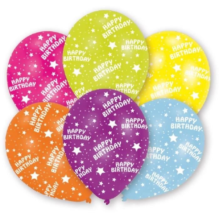 AMSCAN Lot de 6 Ballons en latex imprimé Happy Birthday - Jaune