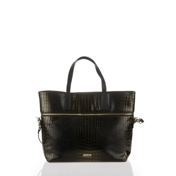 ARMANI JEANS Sac Cabas Vert Effet Croco Métallisé Femme