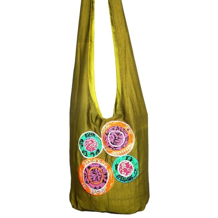 Ethnique vert Boho main bohème à Sac Bandoulière Besace Coton Sac 5wqKSBR