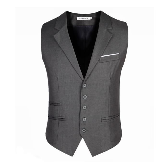 GILET COSTUME FORMEL Homme Poli Coupe Mince Couleur Unie Col En Osseux