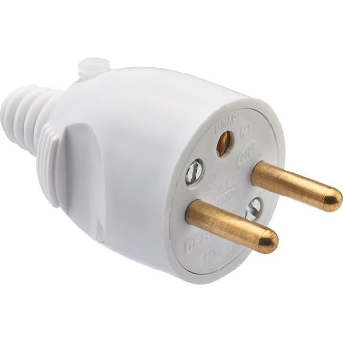 DEBFLEX Fiche mâle 2P+T 16 A sortie droite à coiffe blanc