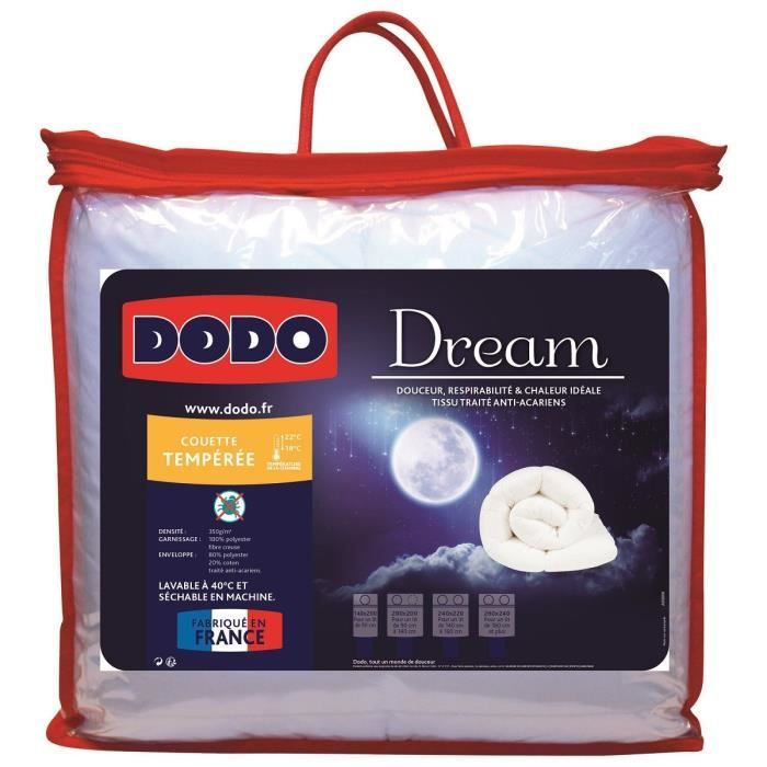 DODO Couette tempérée 350gr/m² DREAM 220x240cm Anti-Acariens 350g