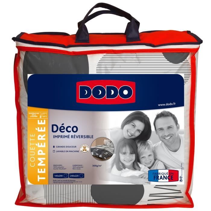 DODO Couette tempérée 300g/m² imprimée LA BAULE 220x240 cm blanc et anthracite