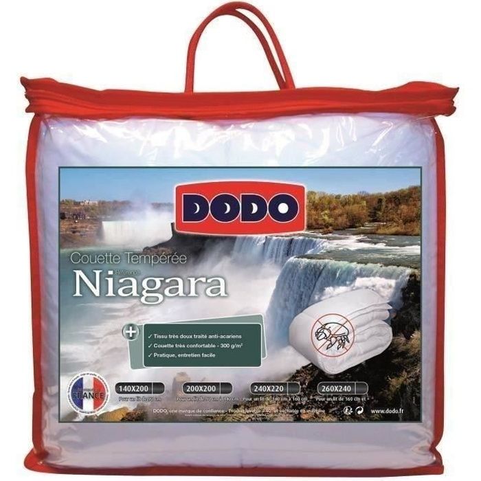 DODO Couette tempérée 300g/m² anti-acariens NIAGARA 220x240 cm blanc