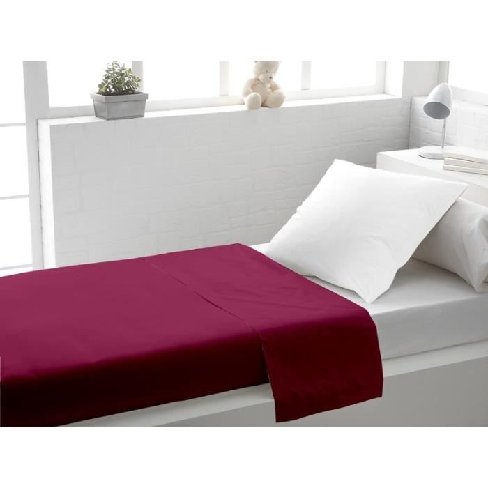 SOLEIL d'OCRE Drap plat 100% Coton 180x290cm Cassis