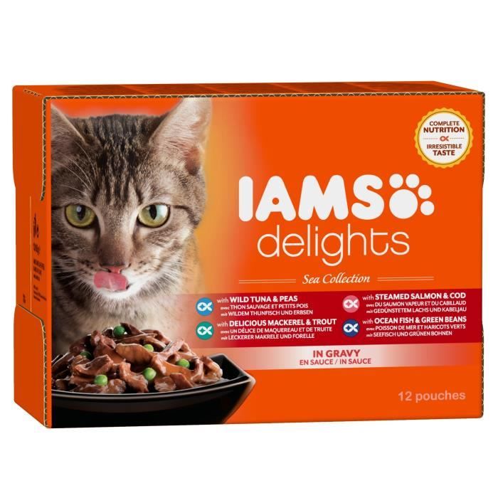 IAMS Delights multibox Saveurs de la Mer en sauce (Sea Collection) - Toutes Races - 12x85 g - Pour chat adulte