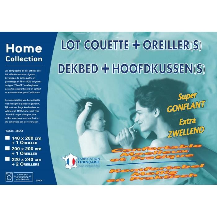 Pack Couette Caline 220x240 cm + 2 oreillers 60x60 cm blanc
