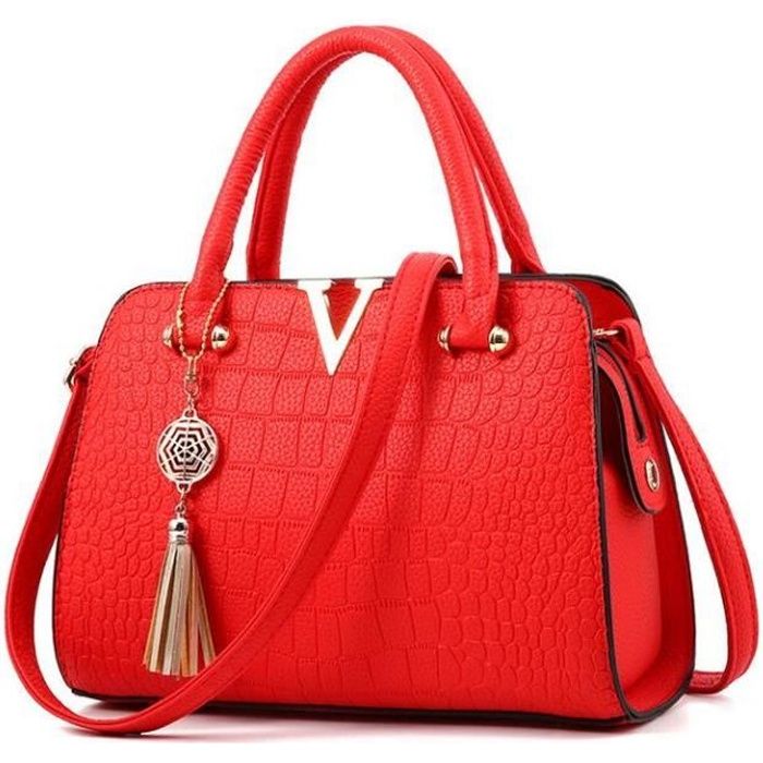 Sac À Main Rouge Des Femmes En Cuir Véritable Travail De Conception Simple Sac De La Mode