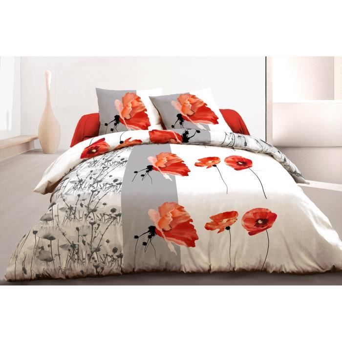 Housse de couette gris et rouge - Achat / Vente Housse de couette gris