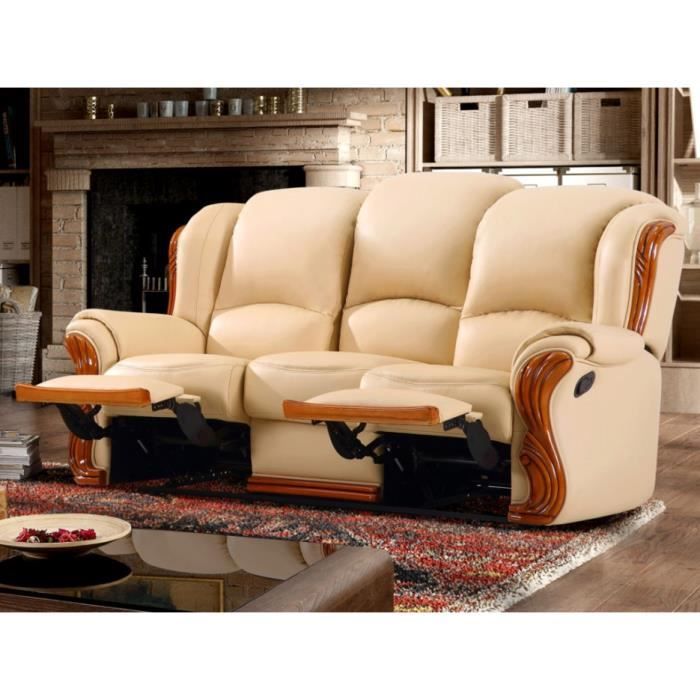 Canapé 3 places relax en cuir LOUMEA Beige Achat / Vente canapé