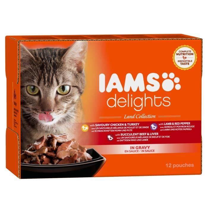 IAMS Delights multibox Saveurs de la Terre en sauce (Land Collection) - Toutes Races - 12x85 g - Pour chat adulte