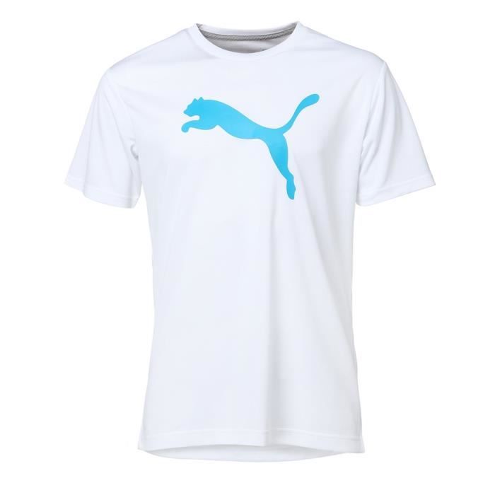 PUMA T-shirt PT ESS Dry Branded Manches courtes - Homme - Blanc et bleu
