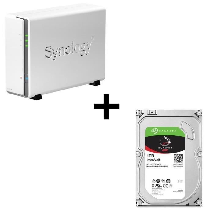 Pack Synology Serveur NAS DiskStation DS115j + 1 Disque Dur Seagate NAS HDD Iron Wolf 1To 3,5\
