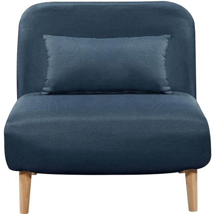 BEDZ Banquette BZ 1 place - Tissu bleu pétrole - Style scandinave - L 85 x P 90 cm