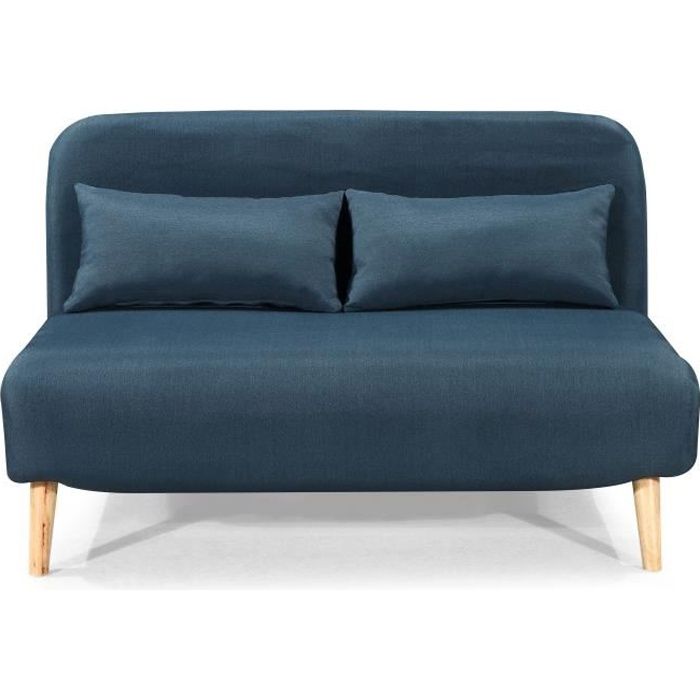 BEDZ Banquette BZ 2 places - Tissu bleu pétrole - Style scandinave - L 132 x P 90 cm