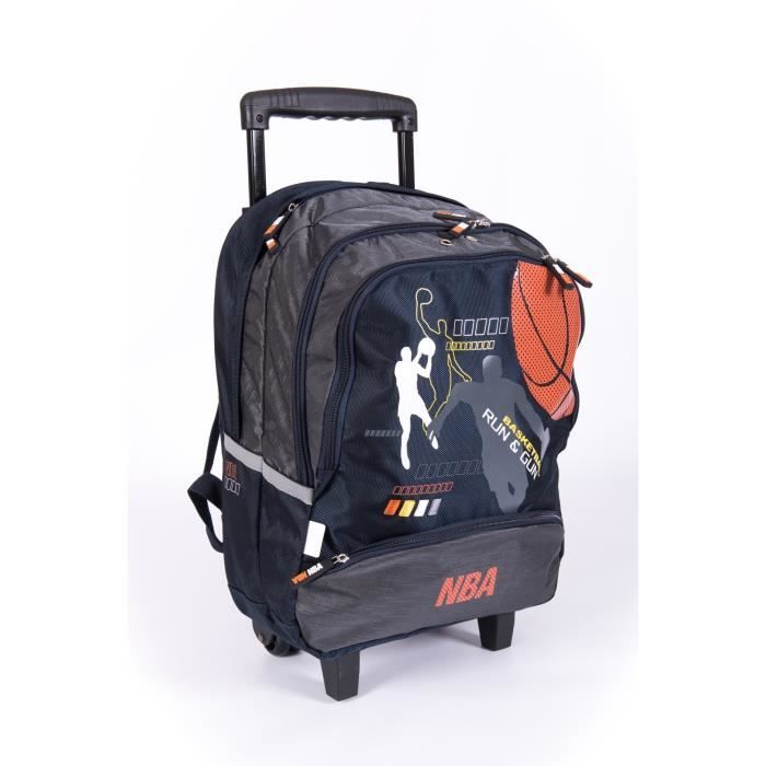 KID'ABORD NBA Sac à Dos Borne - 2 Compartiments - 6 à 9 ans - Classe primaire et élémentaire - Noir et Gris - 35cm - Enfant Garçon
