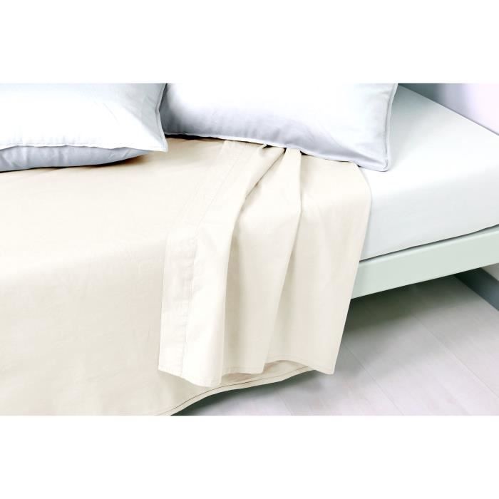 VENT DU SUD Drap plat PALACE en coton lavé - 270x300 cm - Beige nacré