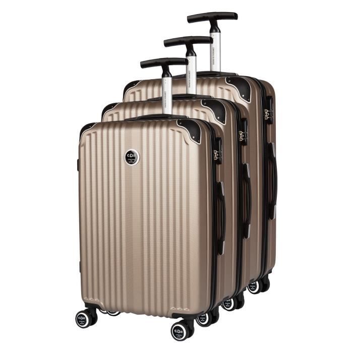 CDB Set de 3 Valises Chariots Rigides ABS 8 Roues 48-58-69cm Champagne Monobranche