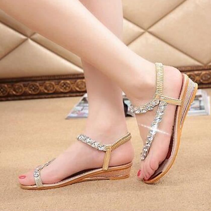 Feminine Femme or Sandales Chaussures D'été Argent Sandale Diamant BIB0dq