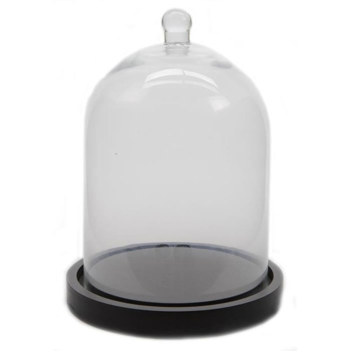 Cloche En Verre Avec Socle Bois Noir - 26,5cm - Pour Déco, Antiquités Ou Lampes LED - Belle Vous